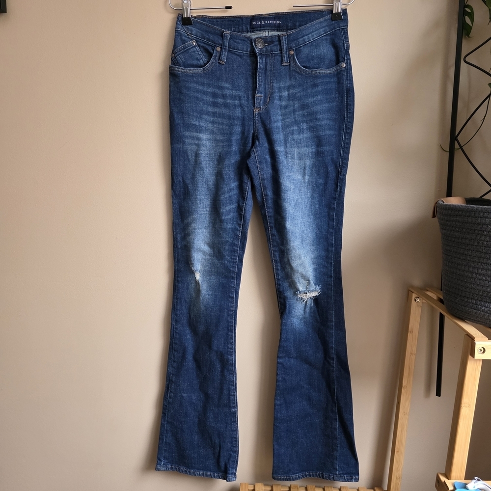 Rock & Republic Women's Blue Distressed Bootcut Jeans - Size 4